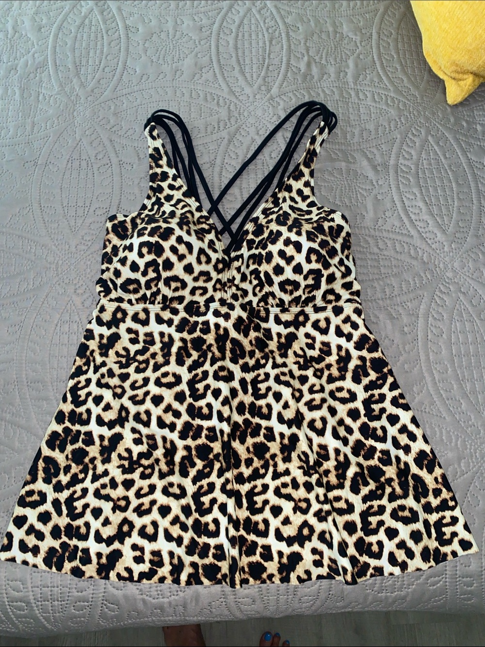 Leopard Print Strappy Swim top Chemise - Black & Cream